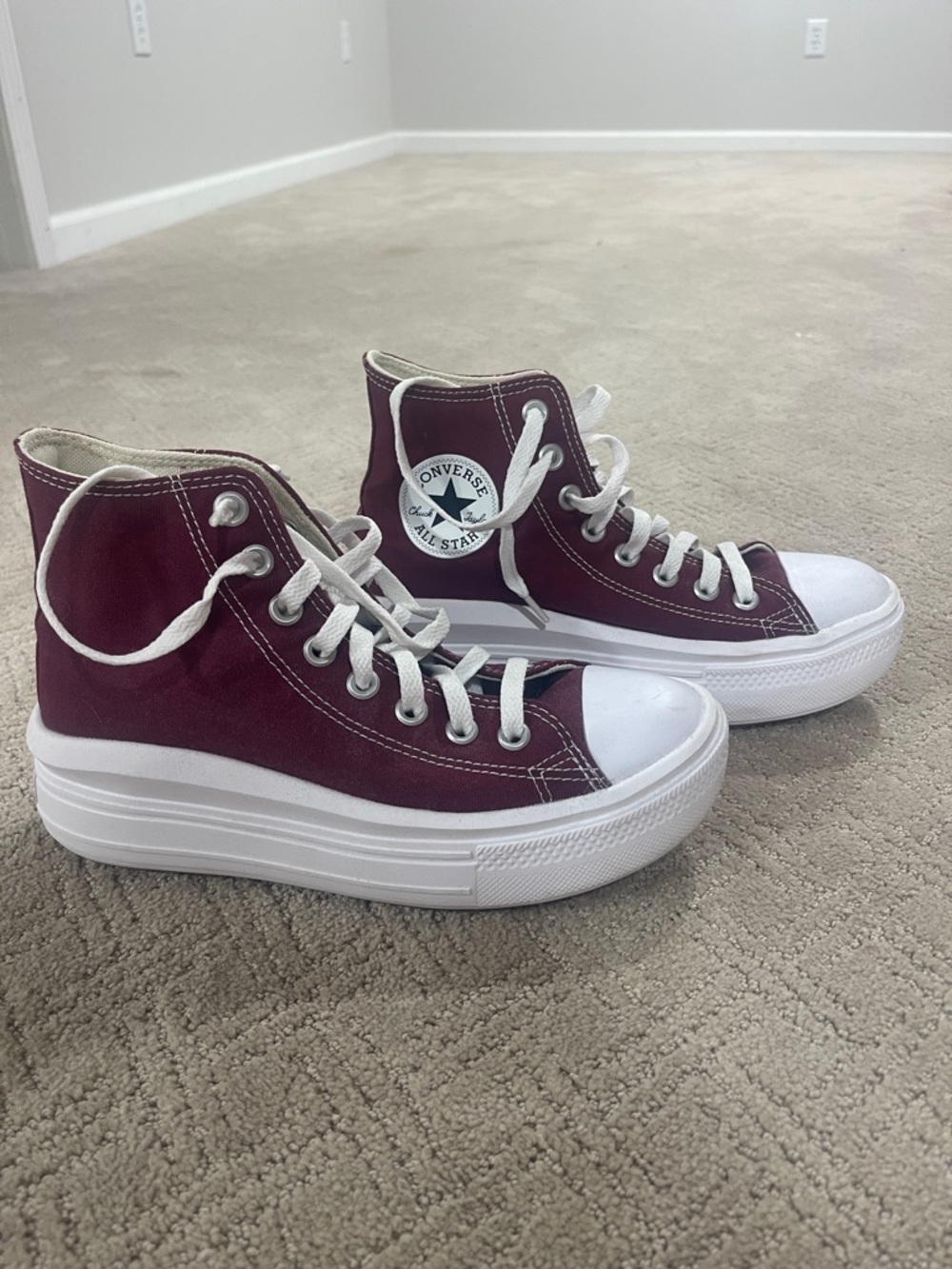 Converse High Top Platform Sneakers - Burgundy & White